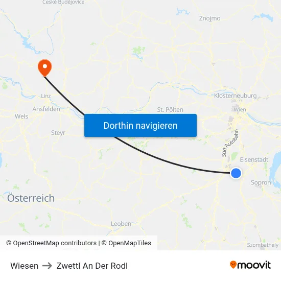 Wiesen to Zwettl An Der Rodl map