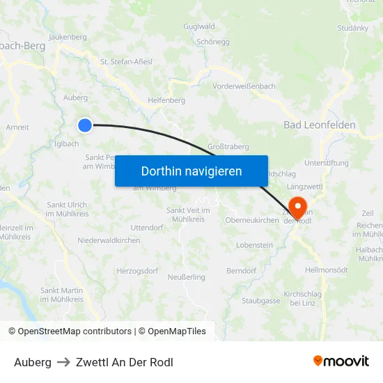 Auberg to Zwettl An Der Rodl map