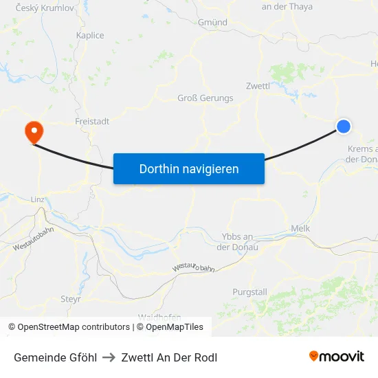 Gemeinde Gföhl to Zwettl An Der Rodl map