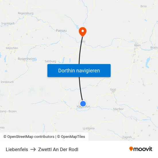 Liebenfels to Zwettl An Der Rodl map