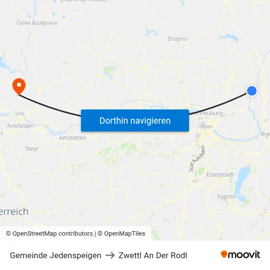 Gemeinde Jedenspeigen to Zwettl An Der Rodl map