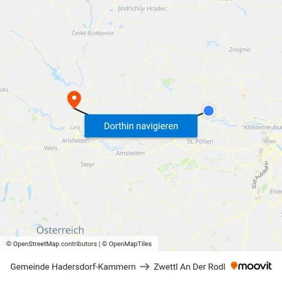 Gemeinde Hadersdorf-Kammern to Zwettl An Der Rodl map