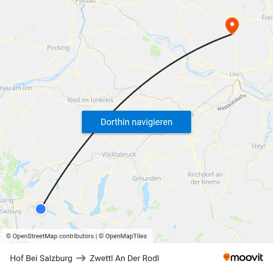 Hof Bei Salzburg to Zwettl An Der Rodl map