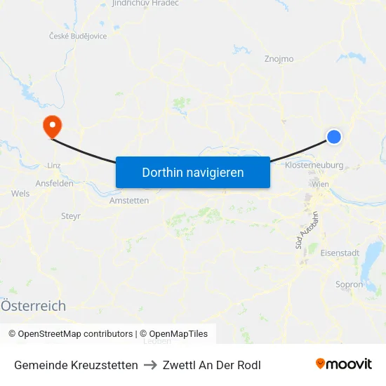 Gemeinde Kreuzstetten to Zwettl An Der Rodl map