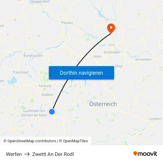 Werfen to Zwettl An Der Rodl map