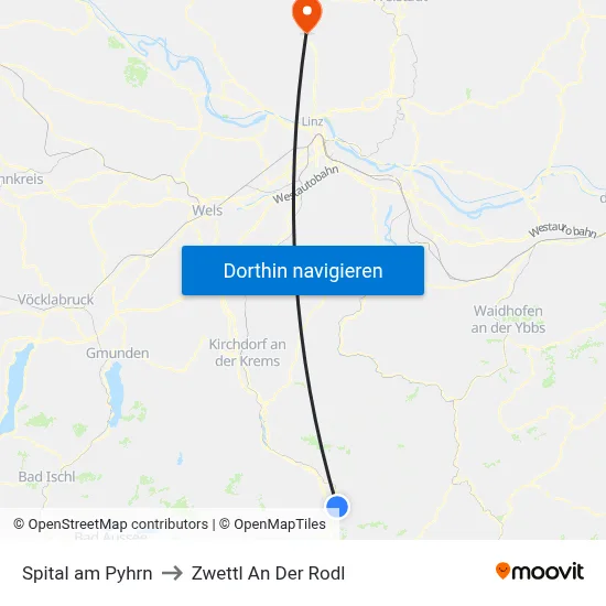 Spital am Pyhrn to Zwettl An Der Rodl map