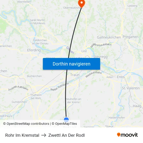 Rohr Im Kremstal to Zwettl An Der Rodl map