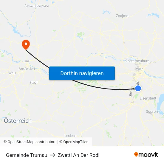 Gemeinde Trumau to Zwettl An Der Rodl map