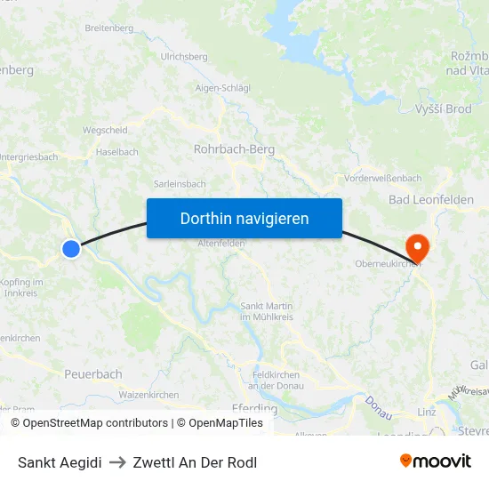Sankt Aegidi to Zwettl An Der Rodl map