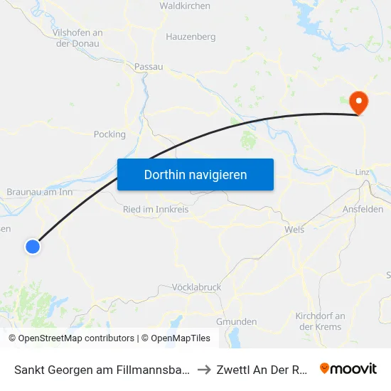 Sankt Georgen am Fillmannsbach to Zwettl An Der Rodl map