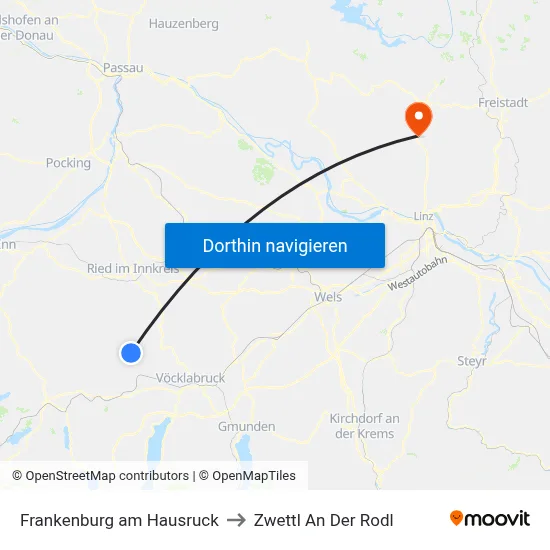 Frankenburg am Hausruck to Zwettl An Der Rodl map