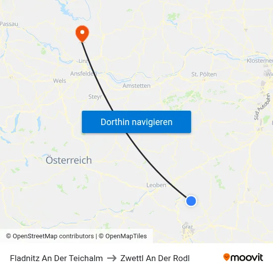 Fladnitz An Der Teichalm to Zwettl An Der Rodl map