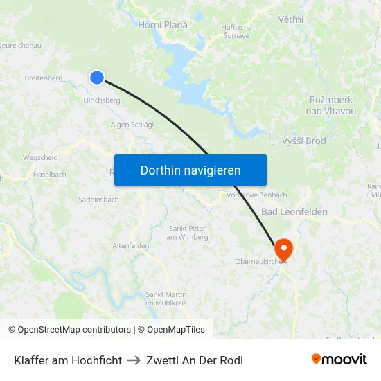 Klaffer am Hochficht to Zwettl An Der Rodl map