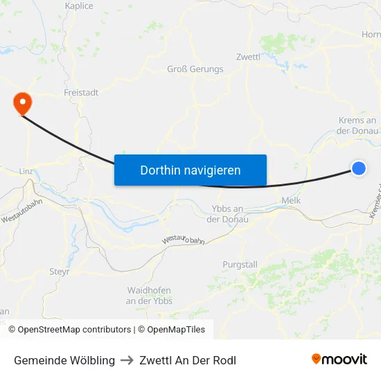 Gemeinde Wölbling to Zwettl An Der Rodl map