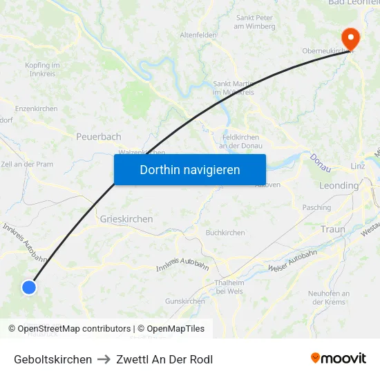 Geboltskirchen to Zwettl An Der Rodl map