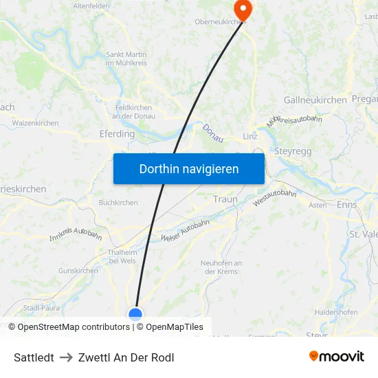 Sattledt to Zwettl An Der Rodl map