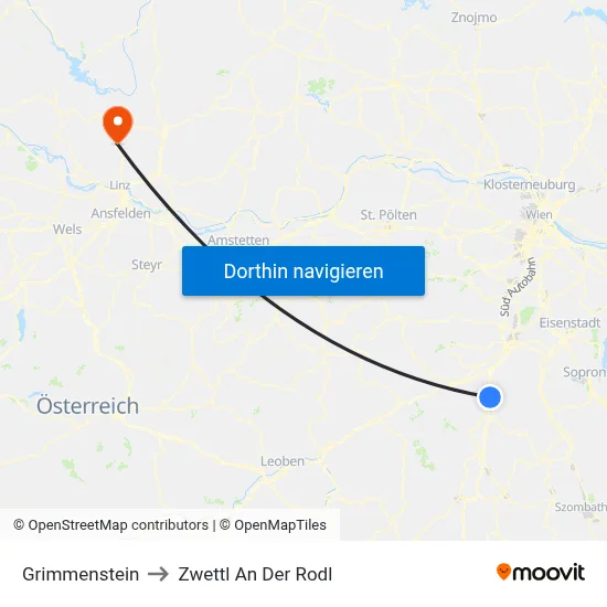 Grimmenstein to Zwettl An Der Rodl map