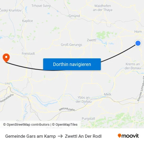 Gemeinde Gars am Kamp to Zwettl An Der Rodl map