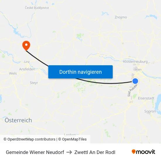 Gemeinde Wiener Neudorf to Zwettl An Der Rodl map