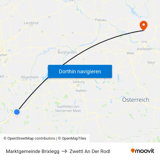 Marktgemeinde Brixlegg to Zwettl An Der Rodl map