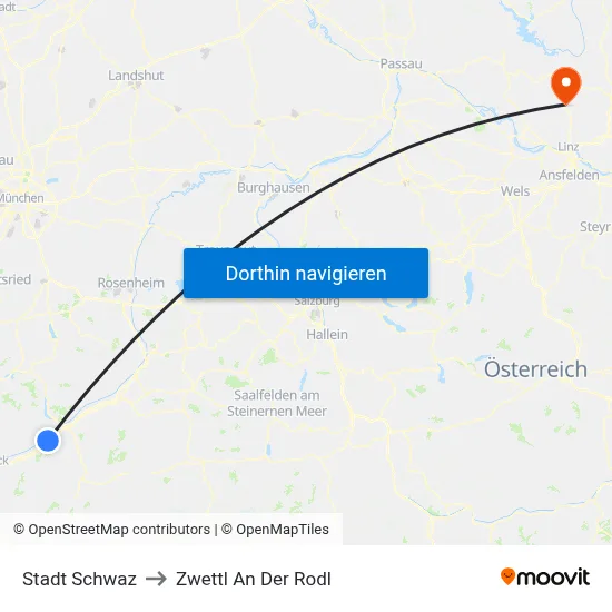 Stadt Schwaz to Zwettl An Der Rodl map
