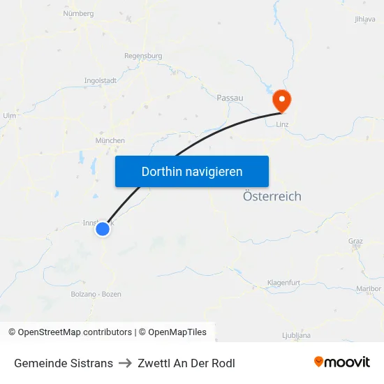 Gemeinde Sistrans to Zwettl An Der Rodl map