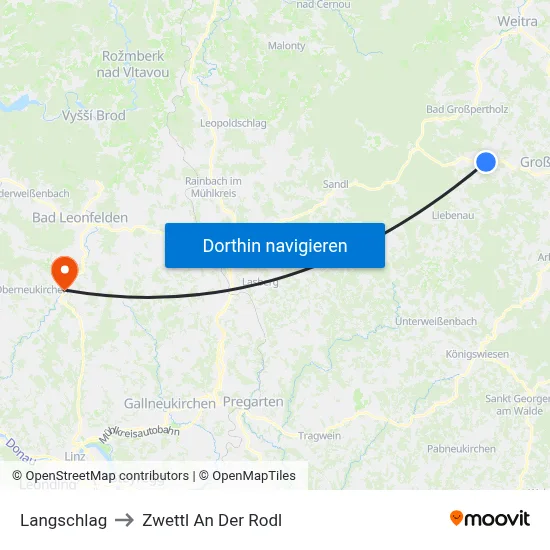 Langschlag to Zwettl An Der Rodl map