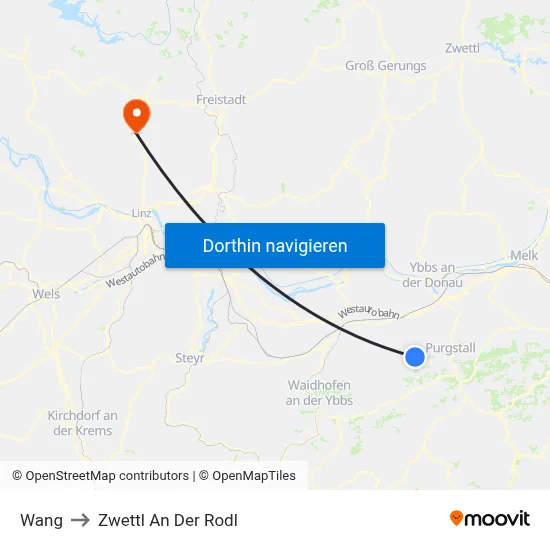 Wang to Zwettl An Der Rodl map