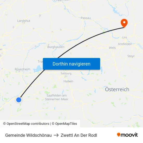 Gemeinde Wildschönau to Zwettl An Der Rodl map