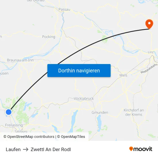 Laufen to Zwettl An Der Rodl map