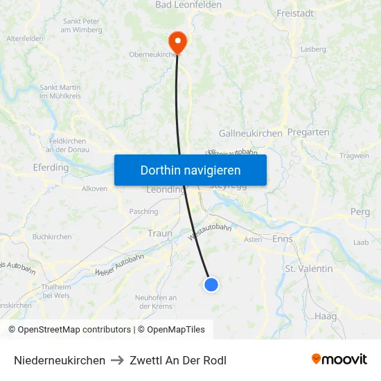 Niederneukirchen to Zwettl An Der Rodl map