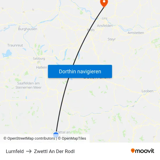 Lurnfeld to Zwettl An Der Rodl map