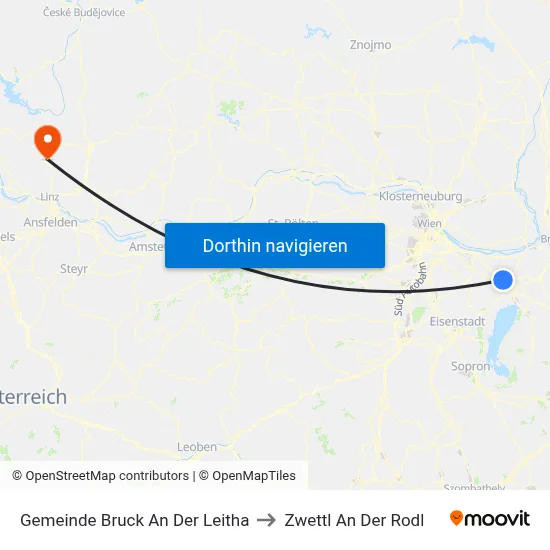 Gemeinde Bruck An Der Leitha to Zwettl An Der Rodl map