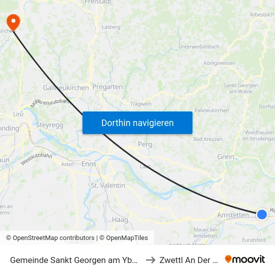 Gemeinde Sankt Georgen am Ybbsfelde to Zwettl An Der Rodl map