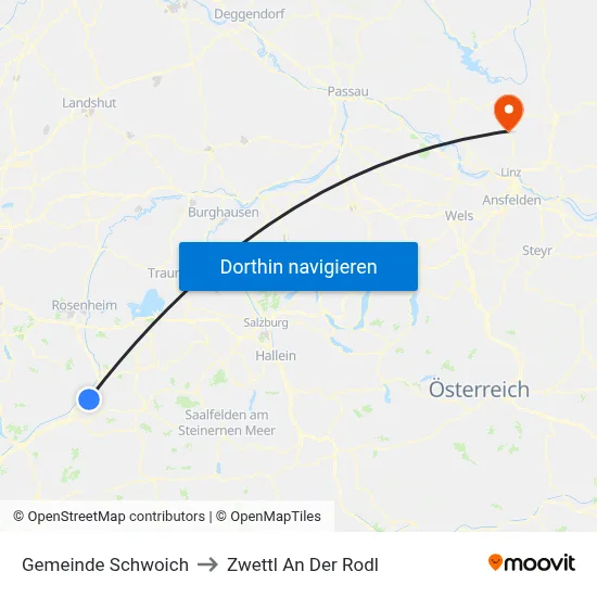 Gemeinde Schwoich to Zwettl An Der Rodl map