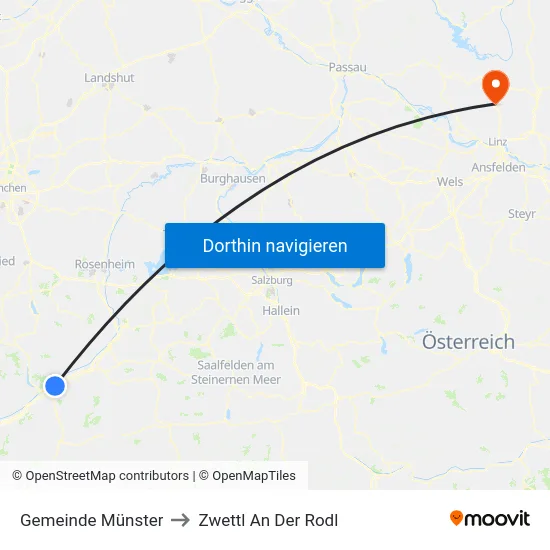 Gemeinde Münster to Zwettl An Der Rodl map