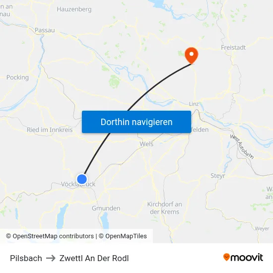Pilsbach to Zwettl An Der Rodl map