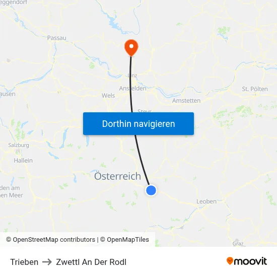 Trieben to Zwettl An Der Rodl map