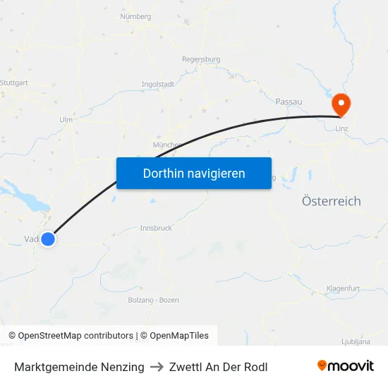 Marktgemeinde Nenzing to Zwettl An Der Rodl map