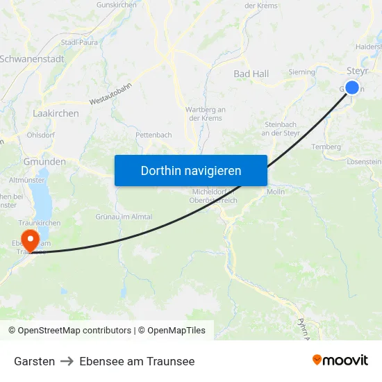 Garsten to Ebensee am Traunsee map