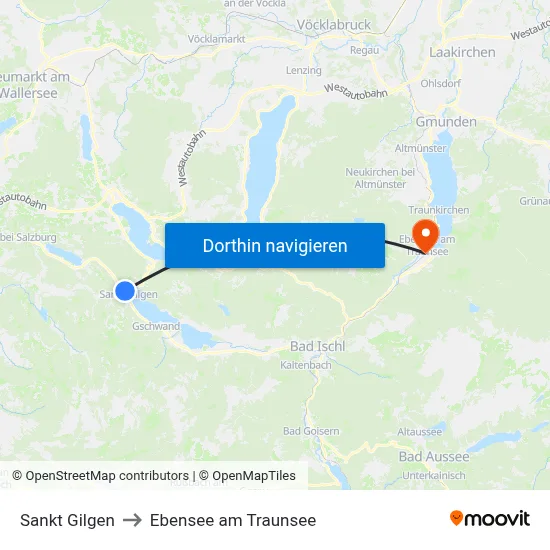 Sankt Gilgen to Ebensee am Traunsee map