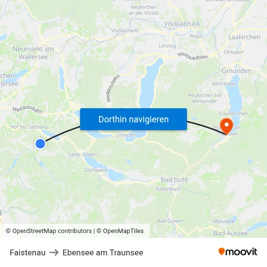 Faistenau to Ebensee am Traunsee map