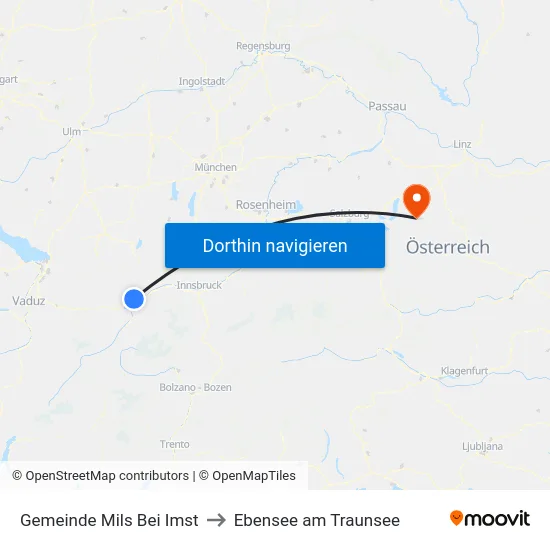 Gemeinde Mils Bei Imst to Ebensee am Traunsee map