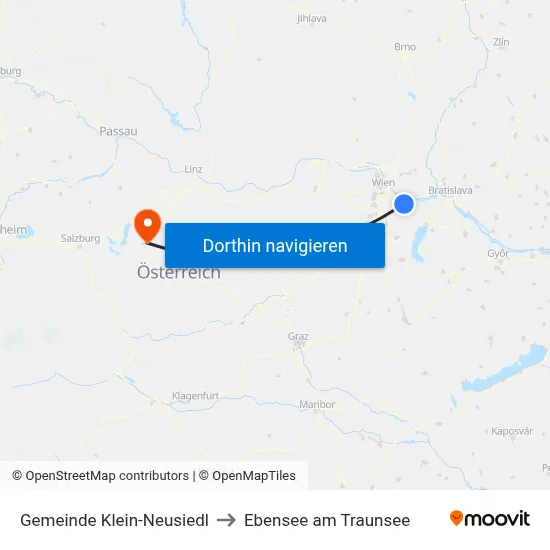 Gemeinde Klein-Neusiedl to Ebensee am Traunsee map