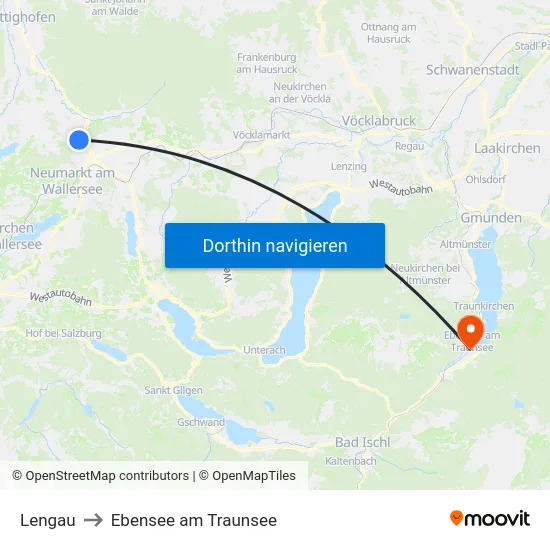 Lengau to Ebensee am Traunsee map
