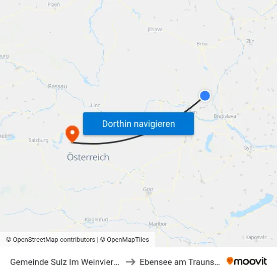 Gemeinde Sulz Im Weinviertel to Ebensee am Traunsee map