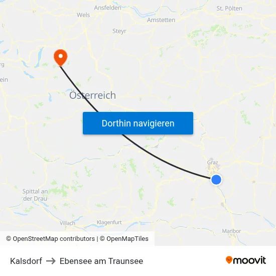 Kalsdorf to Ebensee am Traunsee map
