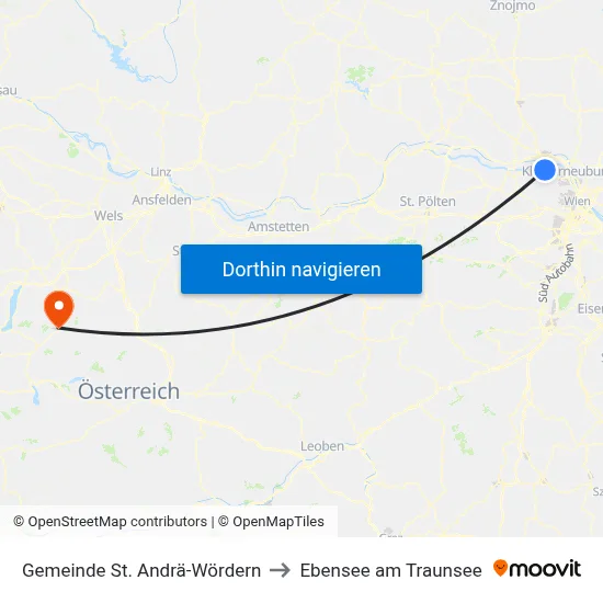 Gemeinde St. Andrä-Wördern to Ebensee am Traunsee map