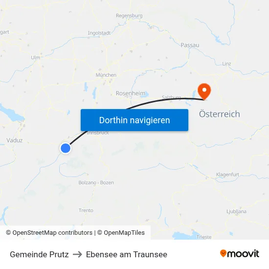 Gemeinde Prutz to Ebensee am Traunsee map