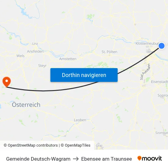 Gemeinde Deutsch-Wagram to Ebensee am Traunsee map